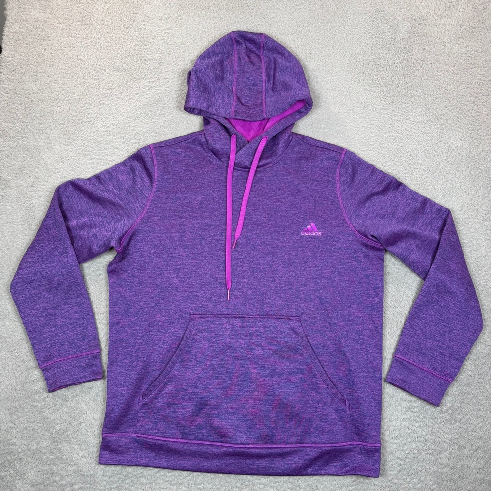 Adidas Climawarm Purple Heathered Fleece Lined Hoodie Thumbholes Womens XL